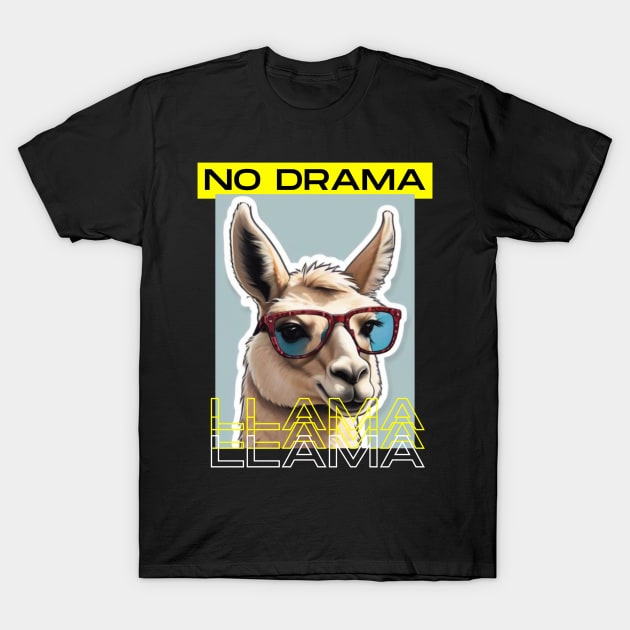 No Drama Llama Funky Alpaca Sunglasses Yellow Black T-Shirt by ReaBelle